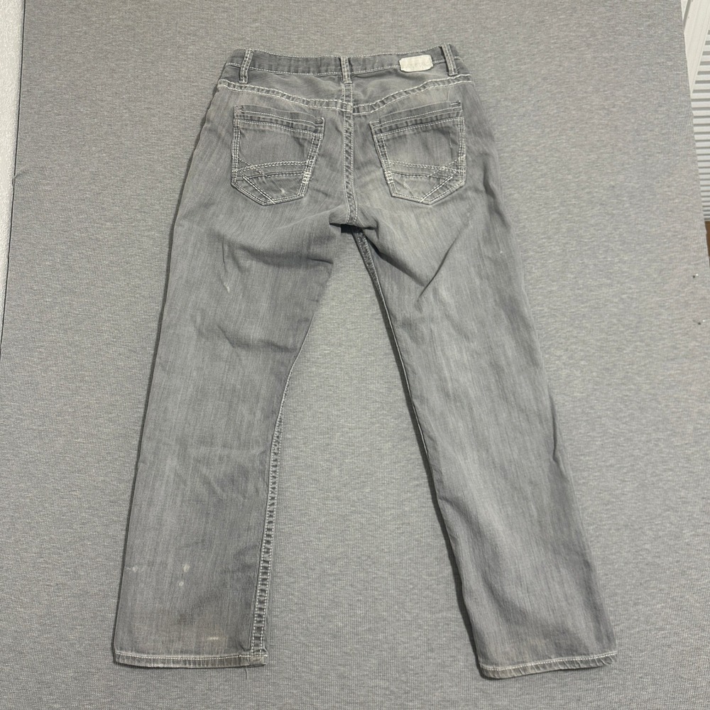BKE Derek Straight Mens Gray Distressed Jeans 33R ABM12037 Thick Stitch - Picture 2 of 16